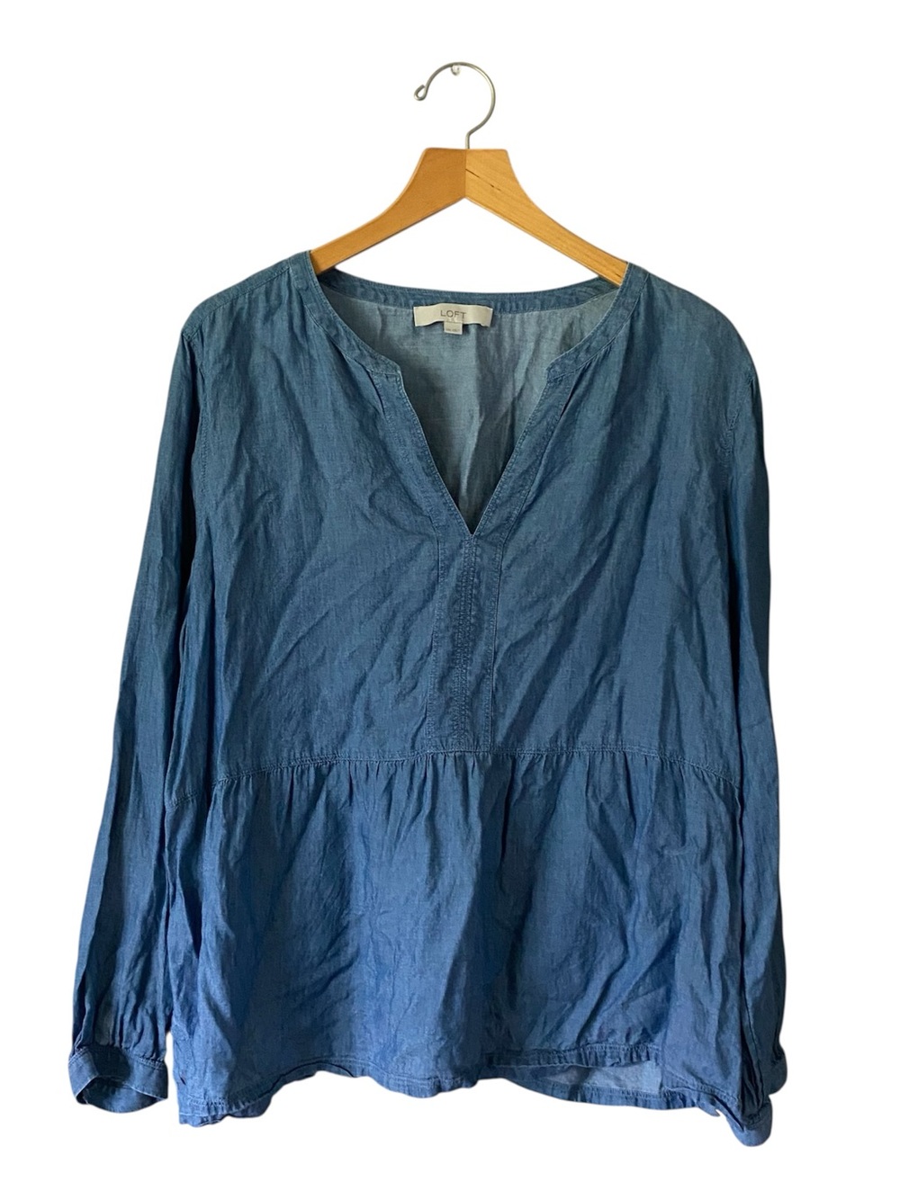 LOFT Denim Chambray Blouse Top XXL Long Sleeve Lightweight Beach Coastal 2XL